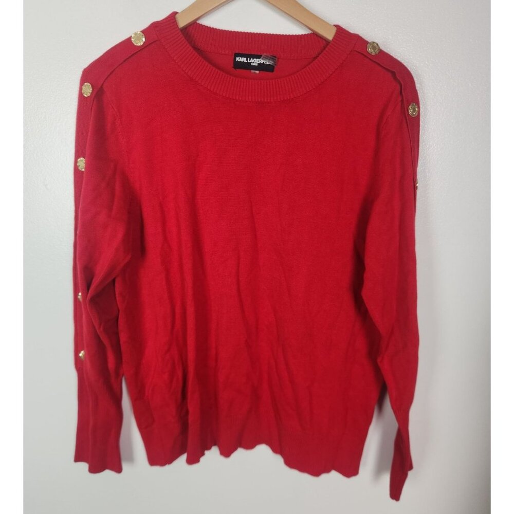 Karl Lagerfeld Women's Sz. L Red Long Sleeve Button Sweater